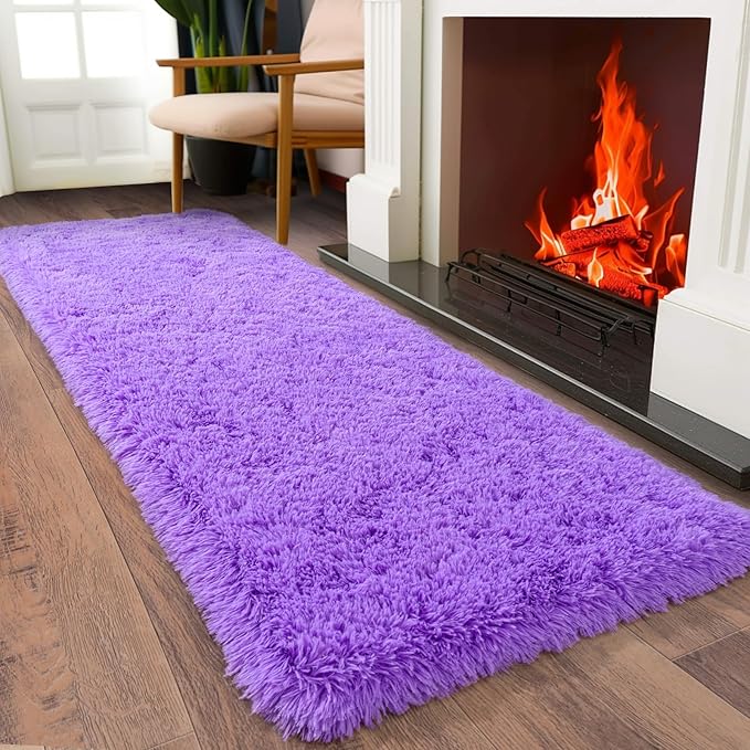 Ultra Soft Runner Rugs for Bedroom Hallways with Upgraded Non-Slip Rubber Backing & Thick Memory Sponge, 2x8 Feet Fluffy Shag Throw Area Rug for Bedside Dorm Light Purple