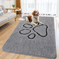 Smiry Dog Door Mat for Muddy Paws, Absorbent Dirt Trapper Non Slip Quick Dry Washable Chenille Mat for Mud Dogs, Entry Rug for Indoor and Outdoor (59x35 Inches, Grey and Black)
