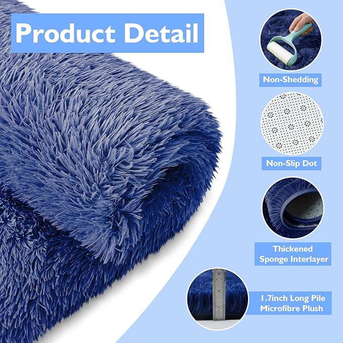 Shag Area Rug for Bedroom 4x6,Blue Fluffy Area Rugs for Living Room,Soft Fuzzy Rug Non-Shedding Indoor Plush Carpet for Kids Bedroom Nursery Dorm Home Decor