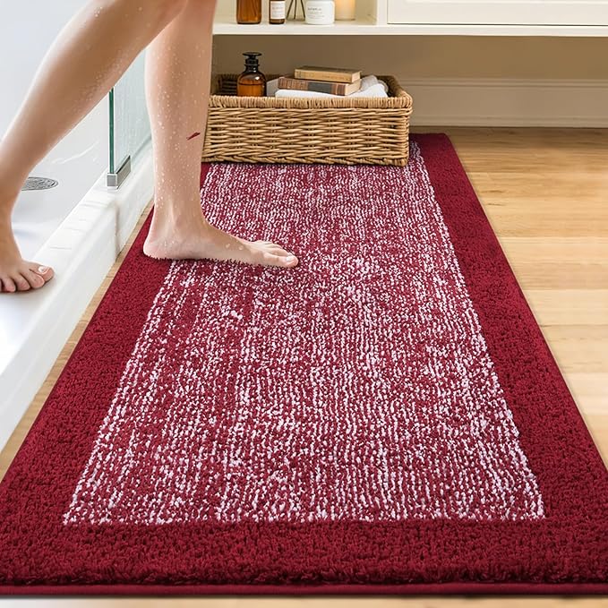 70x24 Long Bathroom Rugs Washable Non Slip, Red Bath Mat for Bathroom Floor Tub, Soft Absorbent Quick Dry Mats for Shower, Bathtub,Home Decor