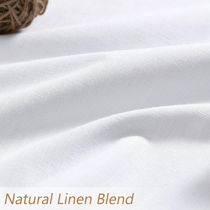 Guken White 100% Blackout Linen Curtains 54 Inch Length 2 Panels Set for Living Room Bedroom Back Tab Thermal Insulated Black Out Linen Drapes Room Darkening Window Curtains