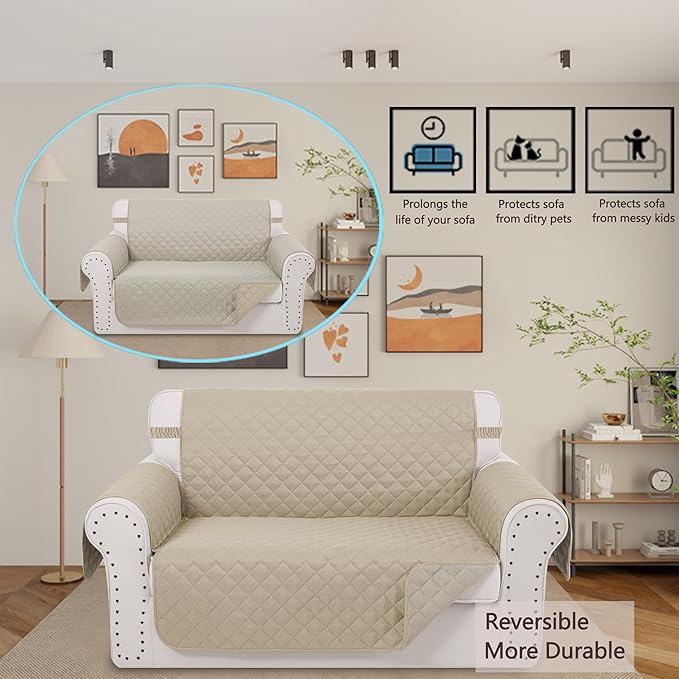 Reversible Loveseat Sofa Covers Couch Cover Furniture Protector(Loveseat Small,Sand/Beige)