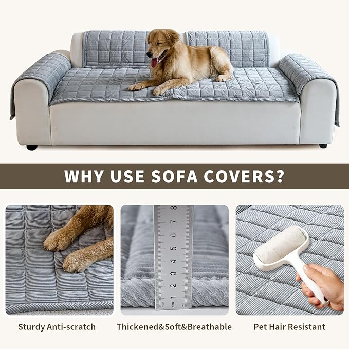 Couch Covers for Dogs Washable, Non Slip Couch Covers for Loveseat Sofa Pet Friendly, Soft Fuzzy Sofa Covers for Pet, Dog Couch Cover Furniture Protector(1PC,Light Grey,27.6"x82.7")
