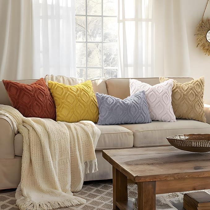 decorUhome Throw Pillow Covers 16x16 Inch Set of 2, Soft Plush Faux Wool Rust Solid Couch Pillow Covers, Accent Farmhouse Neutral Square Pillow Cases for Sofa Bed Living Room
