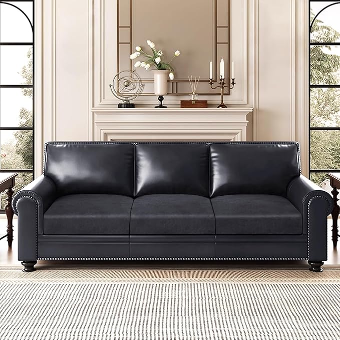 Leather Look Couch Cushion Covers Sofa Seat Slipcovers Sets Couches Furniture Protector for Sectional Armchair Loveseat Pets Kids Stretch Spandex Fabric (3 Cushion XL Sofa, Dark Grey)