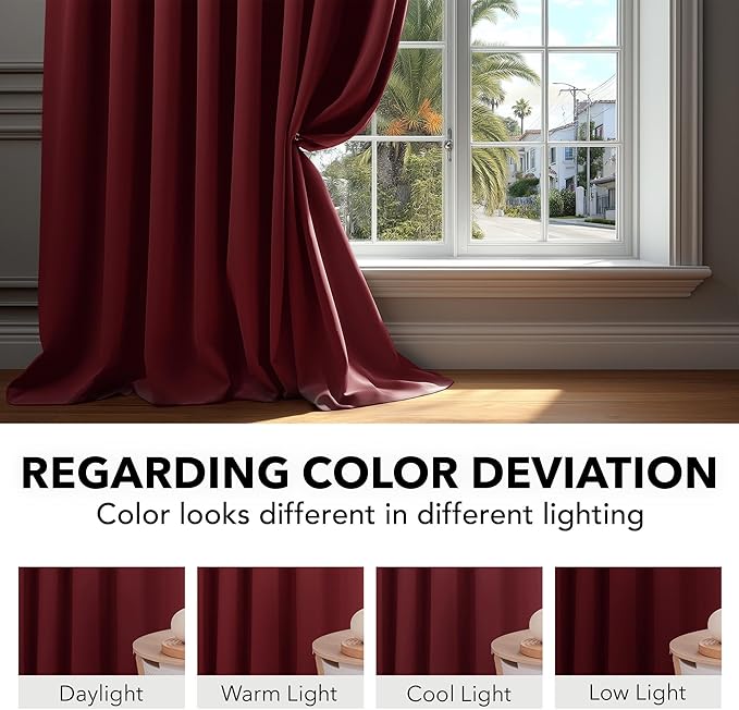 Deconovo Blackout Curtains, Thermal Insulated, W70 x L63 2 Panels, Back Tab, Machine Washable, Room-Darkening Drapes for Bedroom/Living Room Burgundy Red