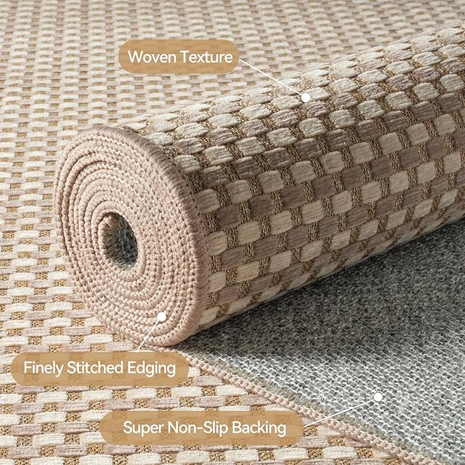 YDKGL Boho 2x5 ft Hallway Runners Rug Woven Washable Long Kitchen Runner Mat Rugs Non Slip, Soft Entryway Laundry Hall Runner Floor Carpet for Indoor Backdoor Bedroom Kitchen Living Room, Brown