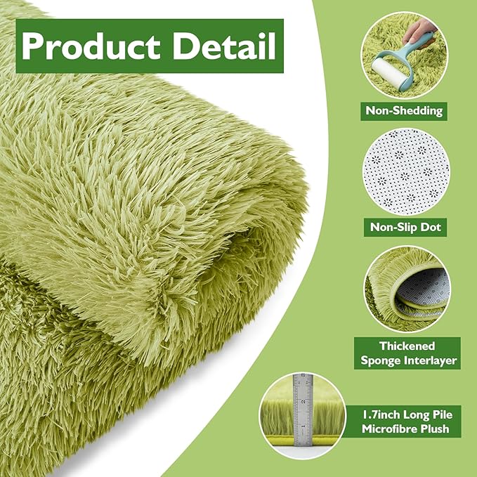 6x9 Fluffy Area Rug for Living Room,Shag Area Rugs for Bedroom,Grass Green Soft Fuzzy Rug Non-Shedding Indoor Plush Carpet for Kids Bedroom Nursery Dorm Home Decor