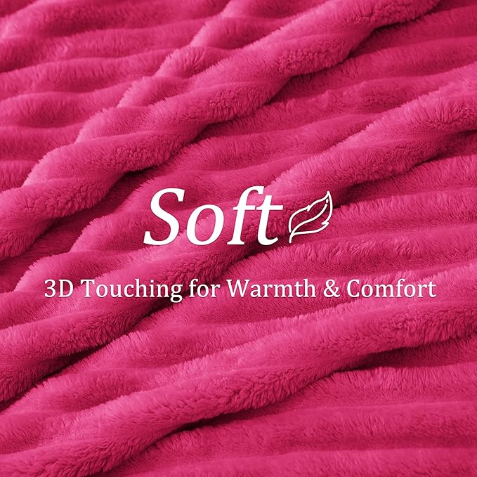 BEDELITE Twin Blanket for Couch & Bed, 300GSM Soft & Warm Fleece Blanket, Decorative and Giftable Striped Hot Pink Blankets for Women, Men, 60"x80"