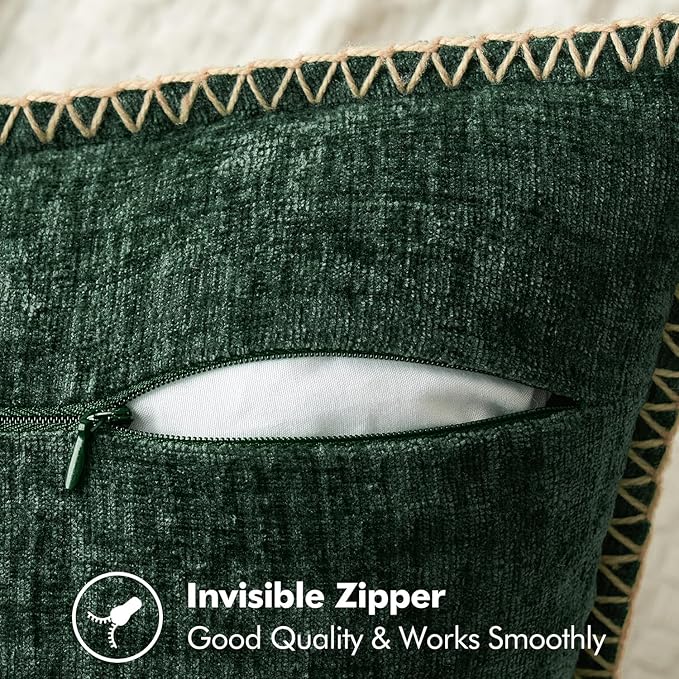 MIULEE Pack of 2 Christmas Pillow Covers 16x16 Inch Dark Green Farmhouse Decorative Throw Pillow Covers with Stitched Edge Soft Chenille Solid Dyed Couch Pillow Covers for Sofa Bed Living Room