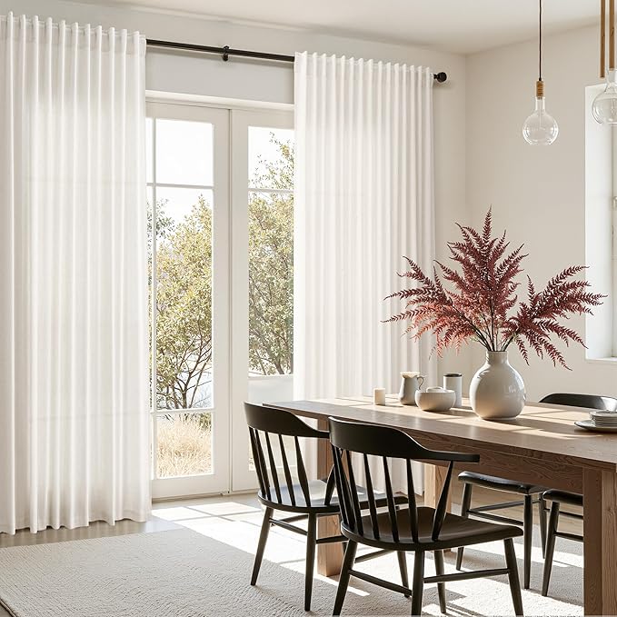 Nanspring Extra Wide Linen Curtains for Living Room Bedroom 84 Inches Long Light Filtering Sheer Curtain for Sliding Door Beige White Farmhouse Decor Drapes Back Tab and Rod Pocket 100x84, 2 Panels