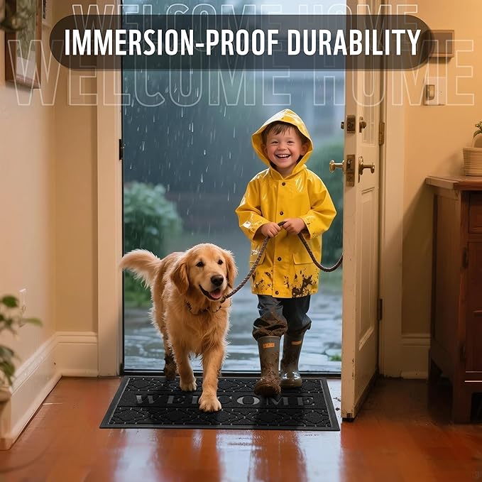 Yimobra Welcome Mat Outdoor Indoor, All-Weather Waterproof Front Door Mat Outside Entrance, Non-Slip Low Profile Porch Patio Doormat, 29.5x17, Black