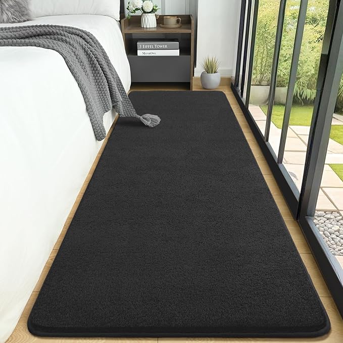 AROGAN 2x8 Feet Shag Runner Rug for Hallways, Washable Rugs with Memory Foam for Bedroom, Entryway Indoor Fluffy Throw Rug for Bedside Living Room Kids Girls Nursery Dorm Room Decor, Dark Grey
