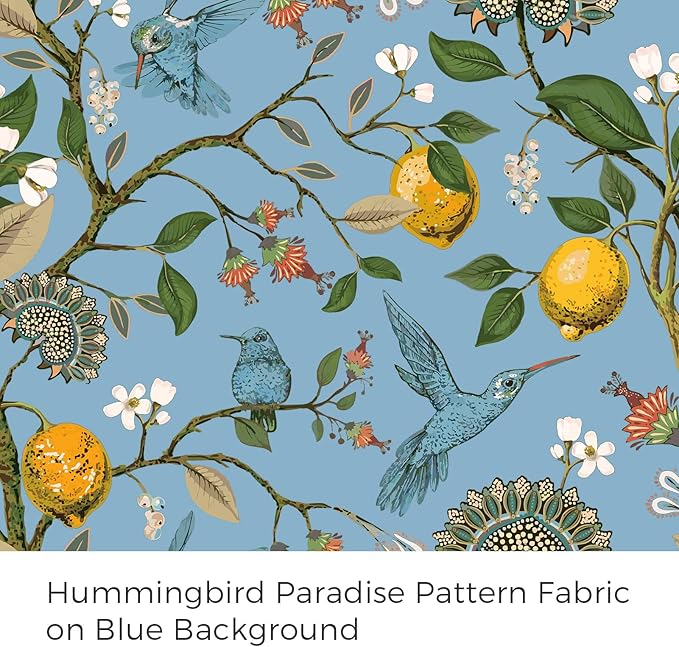 Topfinel 54 Inches Long Short Blue Blackout Curtains for Cafe Kitchen, Grommet Room Darkening Luxury Floral Lemon Hummingbird Patterned Waverly Colorful Drapes for Living Room Bedroom