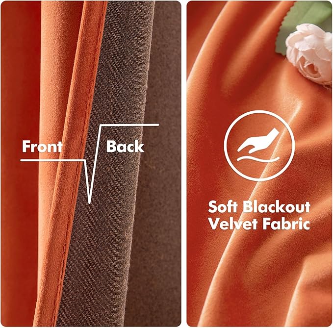 MIULEE Orange Velvet Curtains for Fall Living Room Thermal Insulated Soundproof Room Darkening Terracotta Blackout Curtains/Grommet Window Rust Drapes for Home Theatre 52 x 84 Inch Set of 2