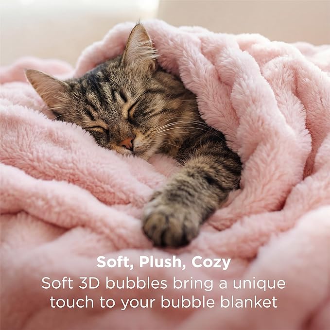 Bedsure 3D Fleece Bubble Blanket for Couch - GentleSoft Pink Throw Blanket for Sofa Bed Room Decor - Luxury Soft Cozy Gifts for Kids Girls, Lightweight, All Seasons, Pink, 50"×60"