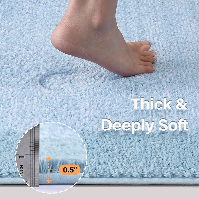 60x24 Long Bathroom Rugs Washable Non Slip, Light Blue Bath Mat for Bathroom Floor Tub, Soft Absorbent Quick Dry Mats for Shower, Bathtub,Home Decor