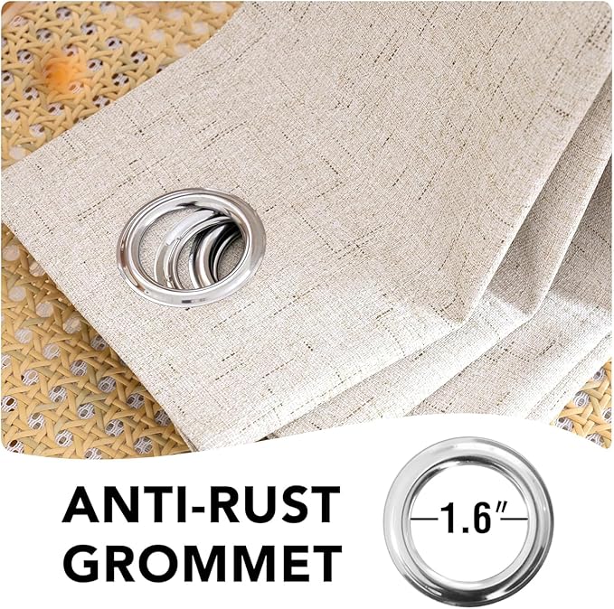 H.VERSAILTEX Linen Curtains 100% Blackout Curtains for Bedroom 90 inch Long Full Light Blocking Nature Linen Blended Window Curtains for Living Room Nickel Grommet (2 Panels, Natural)