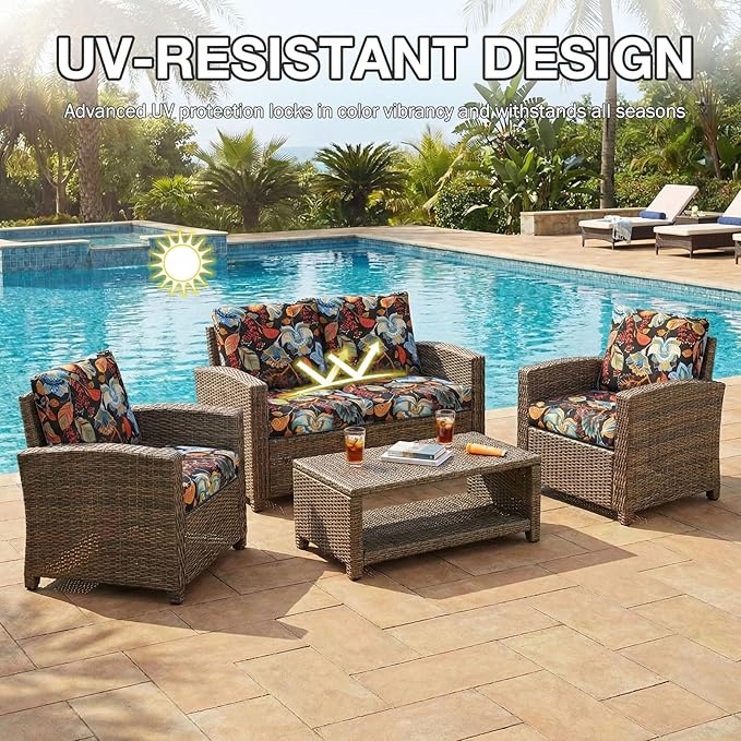 hyha 8Pcs Patio Cushion Covers, Stretch Outdoor Couch Cushion Covers Replacement, Washable Outdoor Chair/Sofa Slipcovers for Patio Furniture Cushions Protector with Elastic Bottom(Floral,Cover Only)