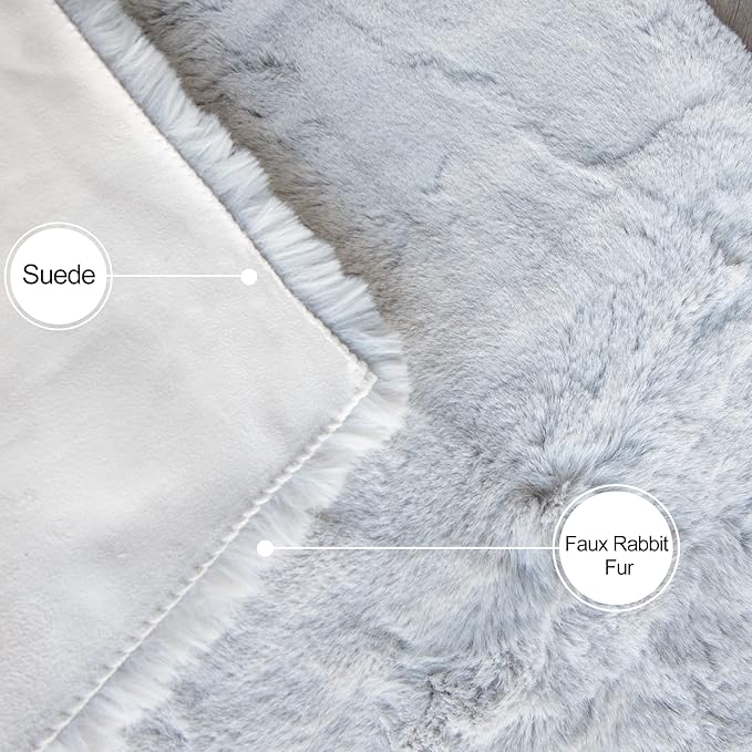 ORINOVA Round Furry Rugs for Living Room Faux Rabbit Fluffy Fur Rug for Bedroom Washable Area Rugs Boho Circle Rug Grey Shag Rug 4ft