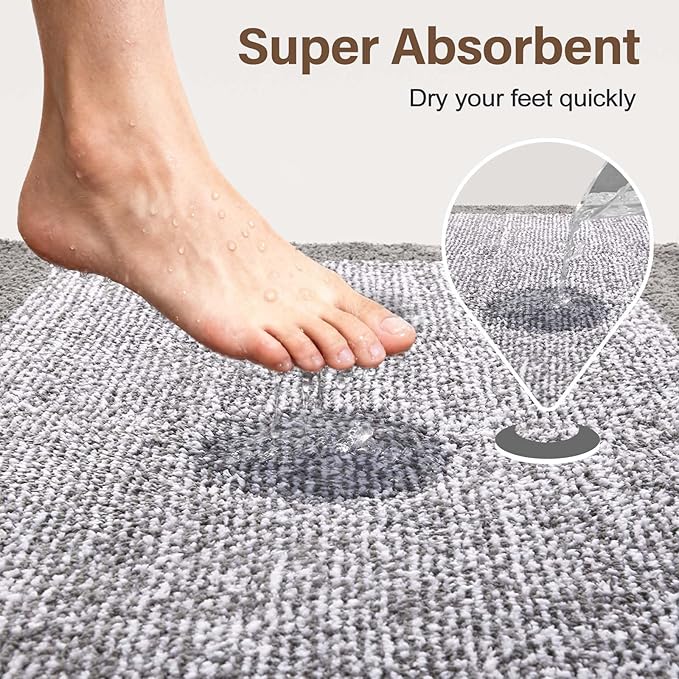 Bathroom Rugs 24x17 Non Slip Washable, Light Grey Bath Mat for Bathroom Floor Tub, Soft Absorbent Quick Dry Mats for Shower, Bathtub,Home Decor