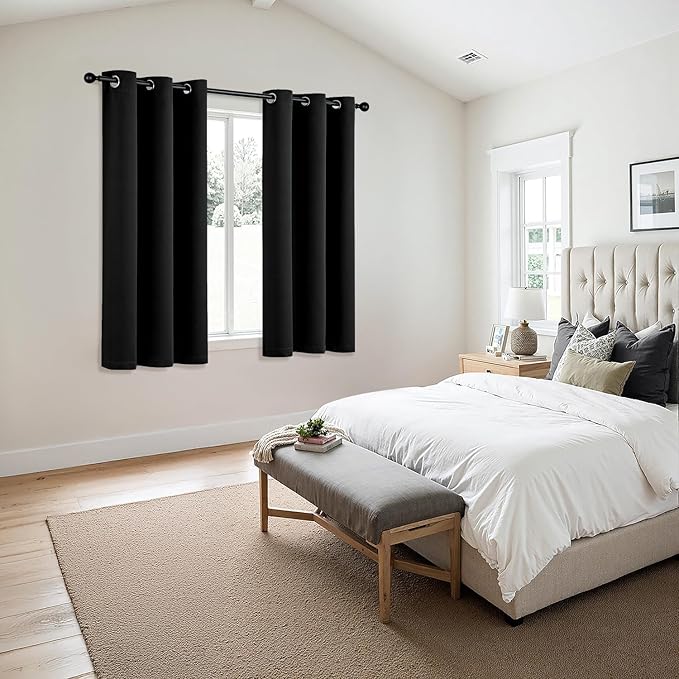 MIULEE Black Blackout Curtains for Bedroom Living Room 68 Inches Long 2 Panels, Thermal Insulated Room Darkening Drapes Solid Grommet Top Noise Reduction Light Blocking Window Treatments 40x68 Inch