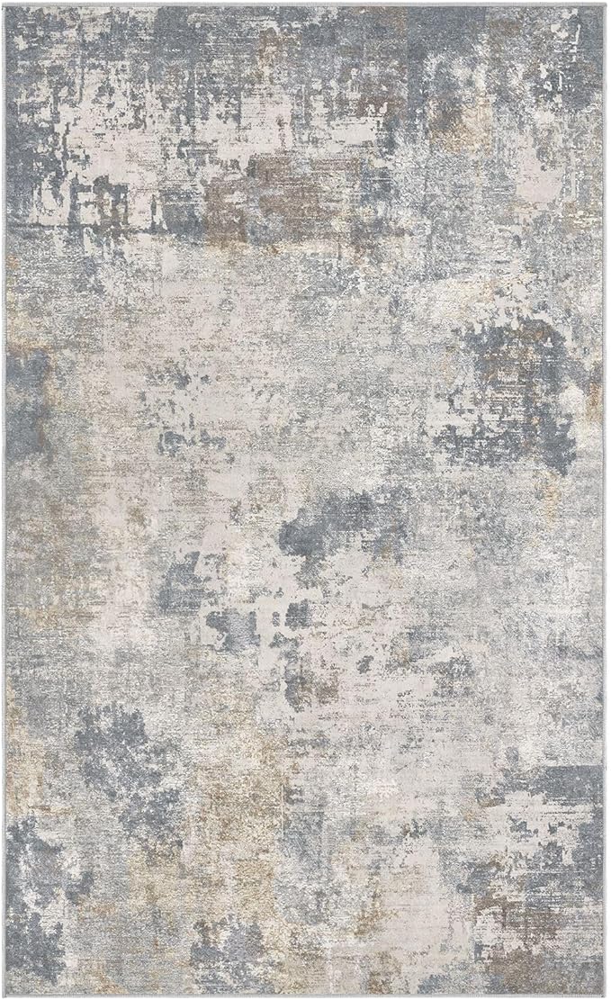 UERMEI 3x5 Area Rug Living Room Rugs - Washable Neutral Modern Abstract Soft Thin Rug Indoor Floor No Slip Rug Carpet for Bedroom Under Dining Table Home Office Decor - Blue Grey