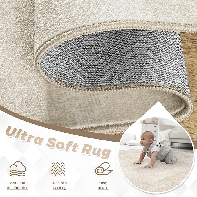 Area Rugs 6x9 for Living Room: Washable Rug Modern Abstract Neutral Soft Non-Slip Low-Pile Indoor Carpet for Bedroom Dining Room Playroom Home Office (Beige, 6'x9')