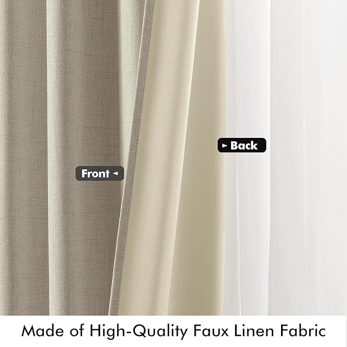 MIULEE 100% Blackout Linen Curtains for Bedroom, Stone Solid Luxury Decor Thermal Insulation Room Darkening Drapes for Living Room Nursery Back Tab Rod Pocket 42 x 84 Inches, 2 Panels