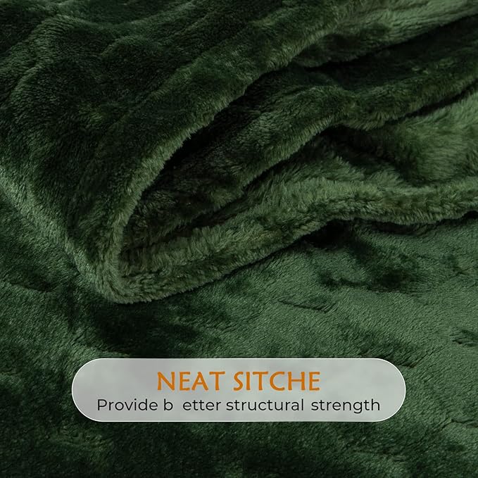 TOONOW Fleece Blanket Textured Fuzzy Plush Throw Blanket Twin Size 60" x 80", Super Soft Fluffy Bed Blanket Geometric Pattern Comfy Microfiber Flannel Blankets for Couch, Bed, Sofa, Olive Green