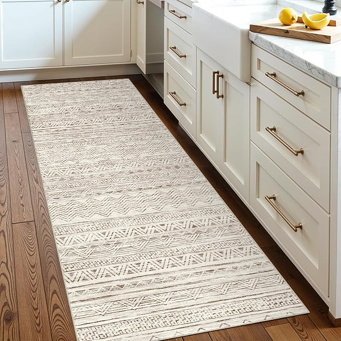 Ksrau 2x5 Hallway Runner Rug - Moroccan Non Slip Long Rug for Entryway Soft Low-Pile Washable Neutral Rugs for Kitchen Small Waterproof Indoor Floor Carpet for Bedroom Bathroom Laundry 2x5 Beige
