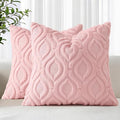 decorUhome Throw Pillow Covers 24x24 Inch Set of 2, Soft Plush Faux Wool Pink Solid Couch Pillow Covers, Accent Euro Sham Farmhouse Neutral Square Pillow Cases for Sofa Bed Living Room
