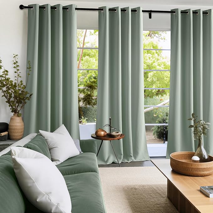 NICETOWN Room Darkening Draperies Curtains Panels, 2 Panels Sage Green W52 x L102