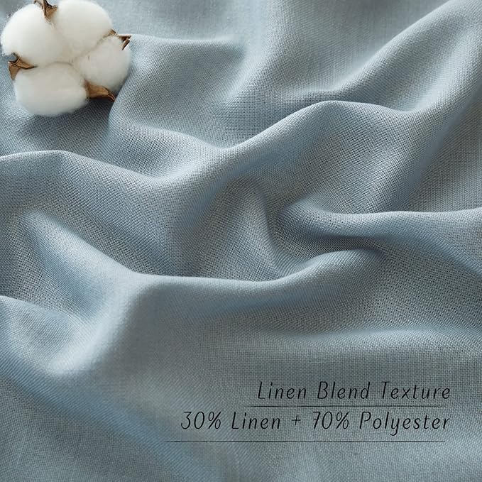 NICETOWN Linen Stone Blue Curtains 63 inch Length, Grommet Top Casual Semi Sheer Privacy Window Drapes with Light Penetration for Beach House/Bedroom, W55 x L63, 2 Panels