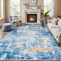 Rugflix 8x10 Area Rugs for Living Room, Washable Large Rug Stain-Resistant Low Pile, Modern Carpet for Dining Room Home Office Kid Room Nursery Bedroom, Blue Gold