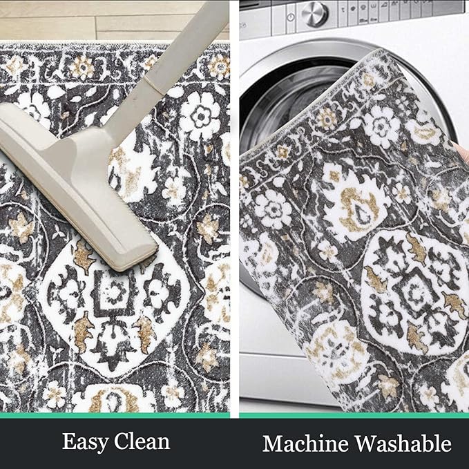 HEBE Washable Area Rug - 2'x3' Non Slip Soft Distressed Medallion Bedroom Boho Living Room Accent Throw Vintage Entry Floor Carpet for Dining Room Bathroom Entryway