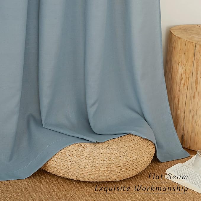 NICETOWN Linen Stone Blue Curtains 63 inch Length, Grommet Top Casual Semi Sheer Privacy Window Drapes with Light Penetration for Beach House/Bedroom, W55 x L63, 2 Panels