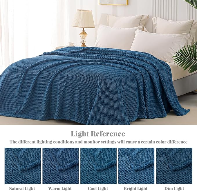 Whale Flotilla Extra Large Fuzzy Fleece Throw Blanket for Couch, 50x70 Inch Fluffy Warm Soft Jacquard Blankets for All Season, Lightweight and Cozy, Navy Blue