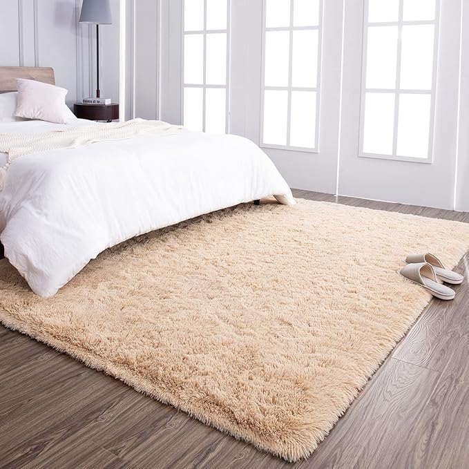 TWINNIS Super Soft Shaggy Rugs Fluffy Carpets, 4x5.9 Feet, Indoor Modern Plush Area Rugs for Living Room Bedroom Kids Room Nursery Home Decor, Upgrade Anti-Skid Fuzzy Rug, Light Tan