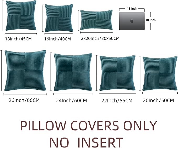 Fancy Homi 2 Packs Teal Decorative Throw Pillow Covers 22x22 Inch for Living Room Couch Bed Sofa, Rustic Farmhouse Boho Home Decor, Soft Corss Corduroy Patchwork Accent Square Cushion Case 55x55 cm