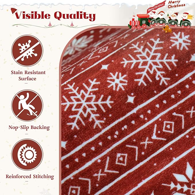 Christmas Runner Rug 2x6 Washable Rugs, Boho Christmas Tree Snowflake Rug Non-Slip Soft Low Pile Non Shedding Indoor Holiday Carpet for Bedroom Bathroom Laundry Staircase Foyer (XmasRed, 2'x6')