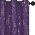 Deconovo Short Purple Curtains, Blackout Drapes with Wave Line Silver Print, 38 x 45 Inches Long, Thermal Insulated Panel, Grommet Top, Machine Washable, Set of 2 Panels for Kitchen Nursery Bedroom