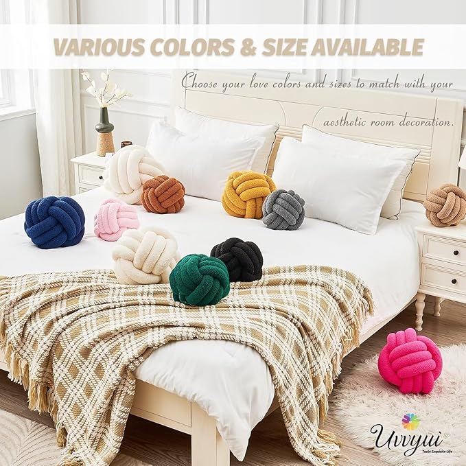 Uvvyui Knot Pillow Ball, Soft Home Decorative Pillows, Round Throw Pillow, Handmade Knotted Plush Pillow, Round Boucle Pillow Cushion (14 Inches Sage Green)