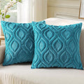 decorUhome Summer Throw Pillow Covers 16x16 Inch Set of 2, Soft Plush Faux Wool Teal Solid Couch Pillow Covers, Accent Farmhouse Neutral Square Pillow Cases for Sofa Bed Living Room