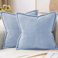 MIULEE Decorative Throw Pillow Covers for Couch Bed Livingroom 20x20 Inch Set of 2 Light Blue Boho Accent Throw Pllows Broadside Striped Patchwork Soft Corduroy Pillowcases