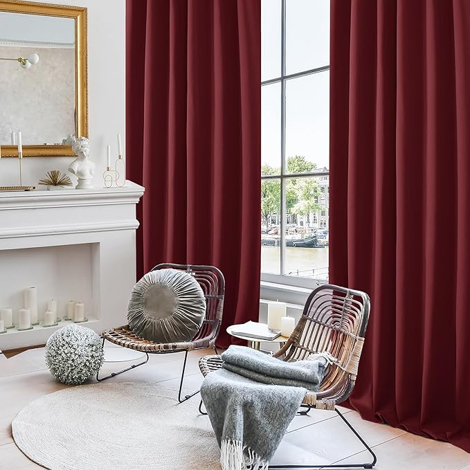 Deconovo Blackout Curtains for Living Room Thermal Insulated Back Tab and Rod Pocket Room Darkening Curtains 52Wx72L Inch Burgundy Red 2 Panels