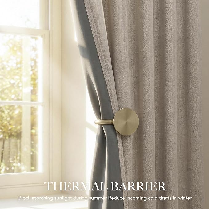 RYB HOME Natural Beige 100% Blackout Linen Curtains for Bedroom/Living Room 120 inches Long 52 Width, Thick Elegant Extra Long Drapes for Modern/Farmhouse Home Style, 2 Panels