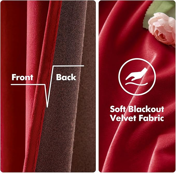 MIULEE Christmas Red Velvet Curtains Elegant Grommet Curtains Thermal Insulated Soundproof Room Darkening Black Out Curtains/Drapes for Classical Living Room Bedroom Decor 52 x 108 Inch Set of 2