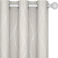Deconovo Room Darkening Curtains, Light Beige Curtain, Thermal Insulated Noise Reducing Drapes, Silver Wave Dots Print, 42 x 54 Inch Long, Machine Washable Window Panels for Kitchen Nursery, Set of 2