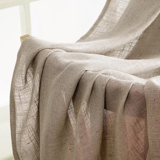 MIULEE Taupe Grey Linen Curtains 72 Inch Length 2 Panels for Bedroom Living Room, Soft Linen Textured Window Drapes Semi Sheer Light Filtering Back Tab Rod Pocket Farmhouse Modern Burlap Look Decor